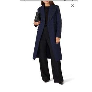 Victor Alfaro XS Navy Blue Trench Coat Double Breasted‎ Long Sleeve